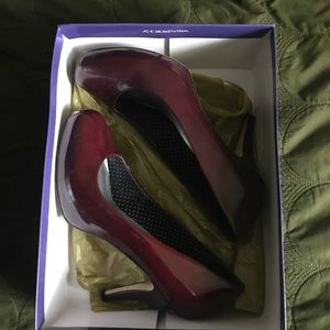 Maroon, red, oxblood patent leather pumps